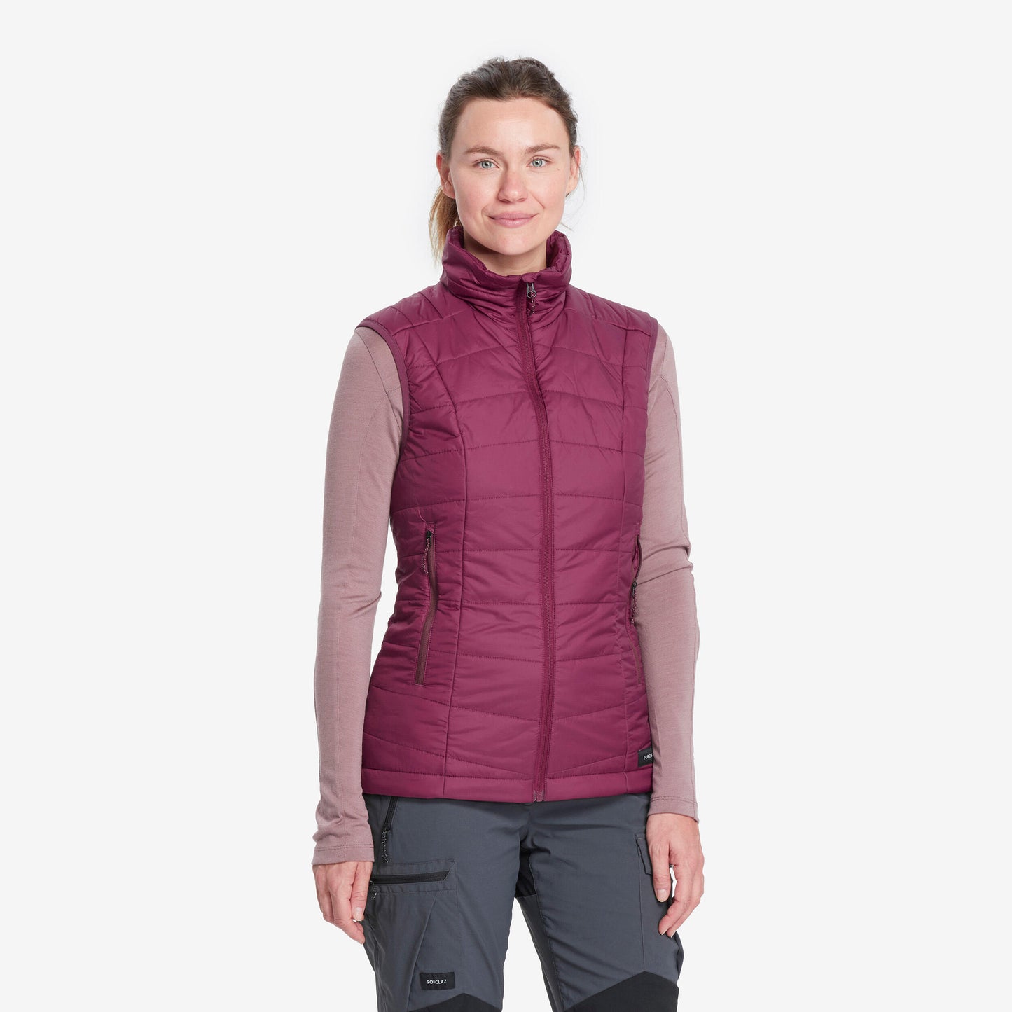 Women's synthetic sleeveless trekking padded jacket MT100 - Purple