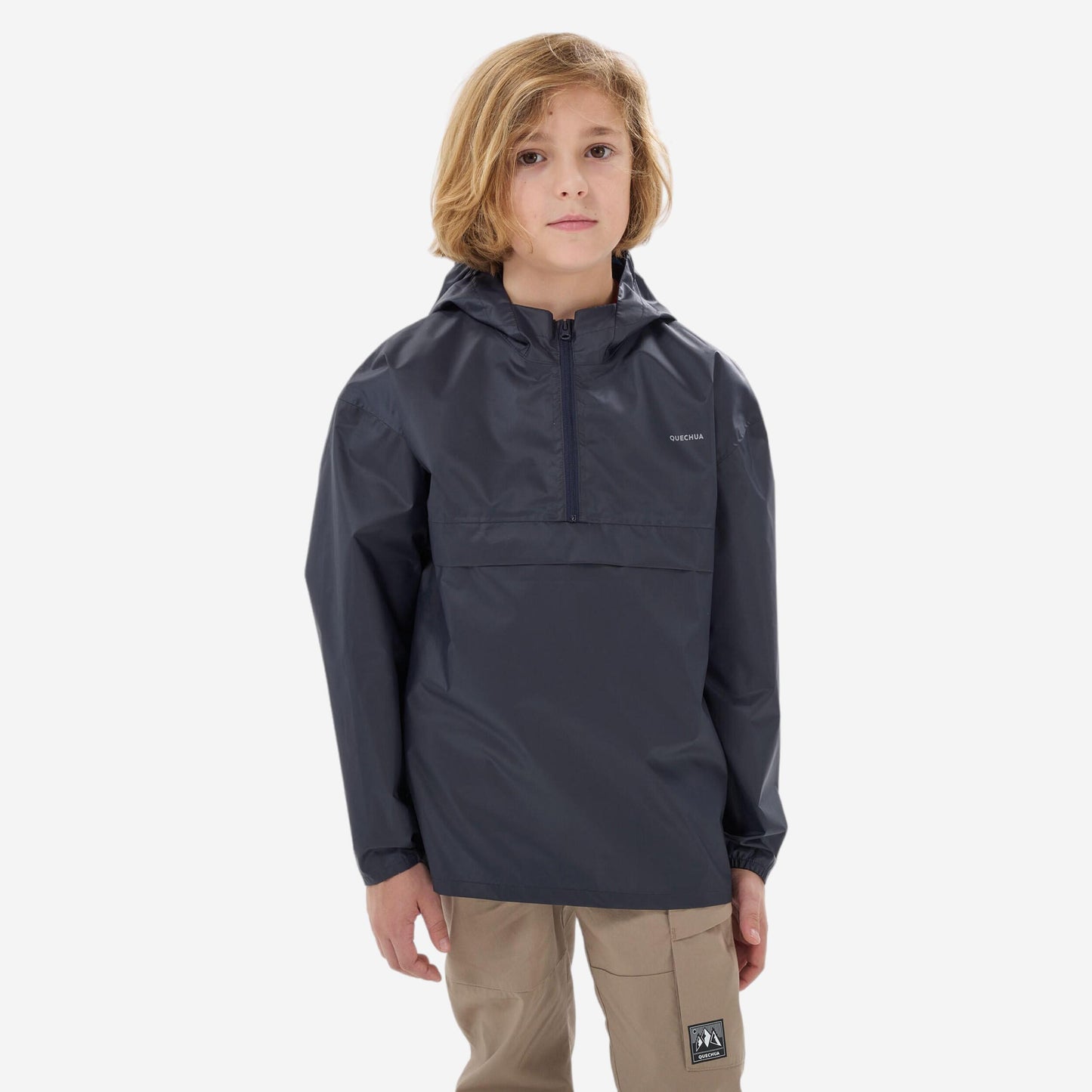 Kids' waterproof hiking jacket, half-zip, 7-15 years, MH100 - Black