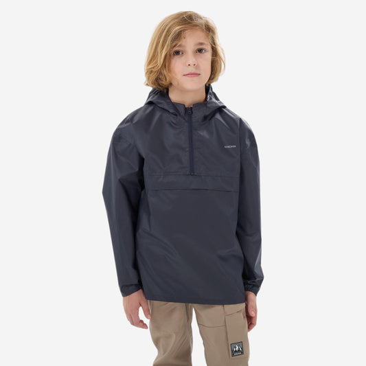 Kids' waterproof hiking jacket, half-zip, 7-15 years, MH100 - Black