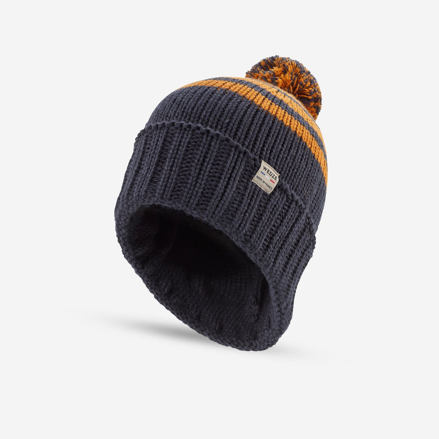 Adult pompom hat, GRAND NORD FR500 - Blue and Ochre