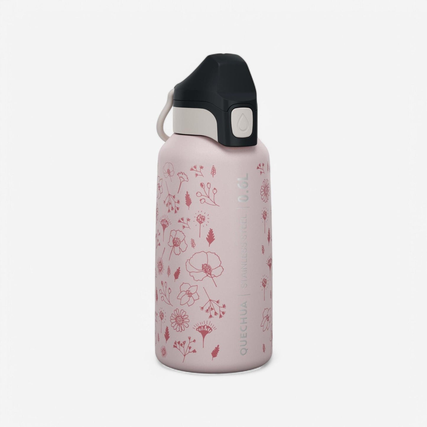0.6 L kids' stainless steel water flask 500 with instant stopper for hiking