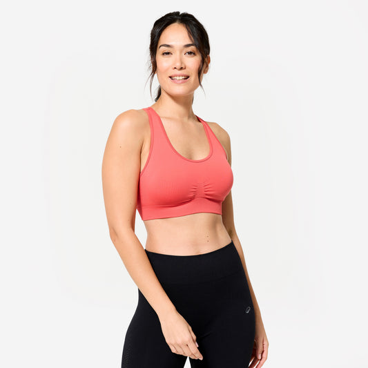 Women's Light Support Sports Bra with Cross-Over Straps - Pink
