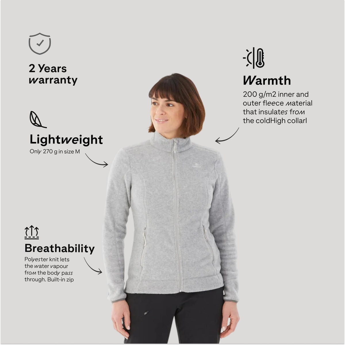 FLEECE MH100 ZIP GREY W
