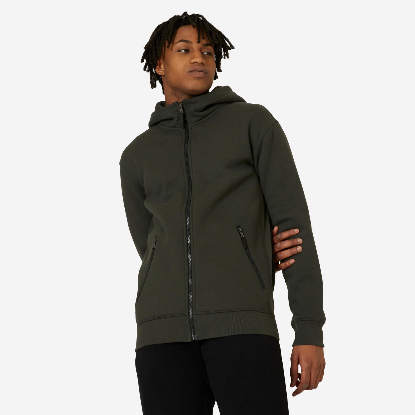 Men's Zip-Up Fitness Hoodie - Dark Green