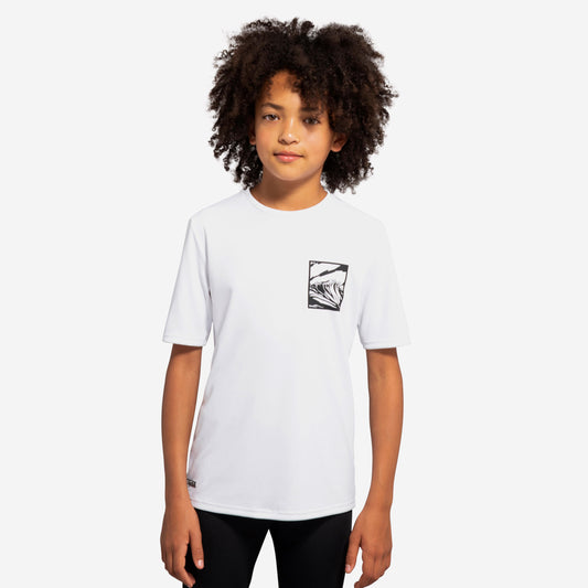 Kids' short sleeve UV-protection surf t-shirt - 100 white black skate