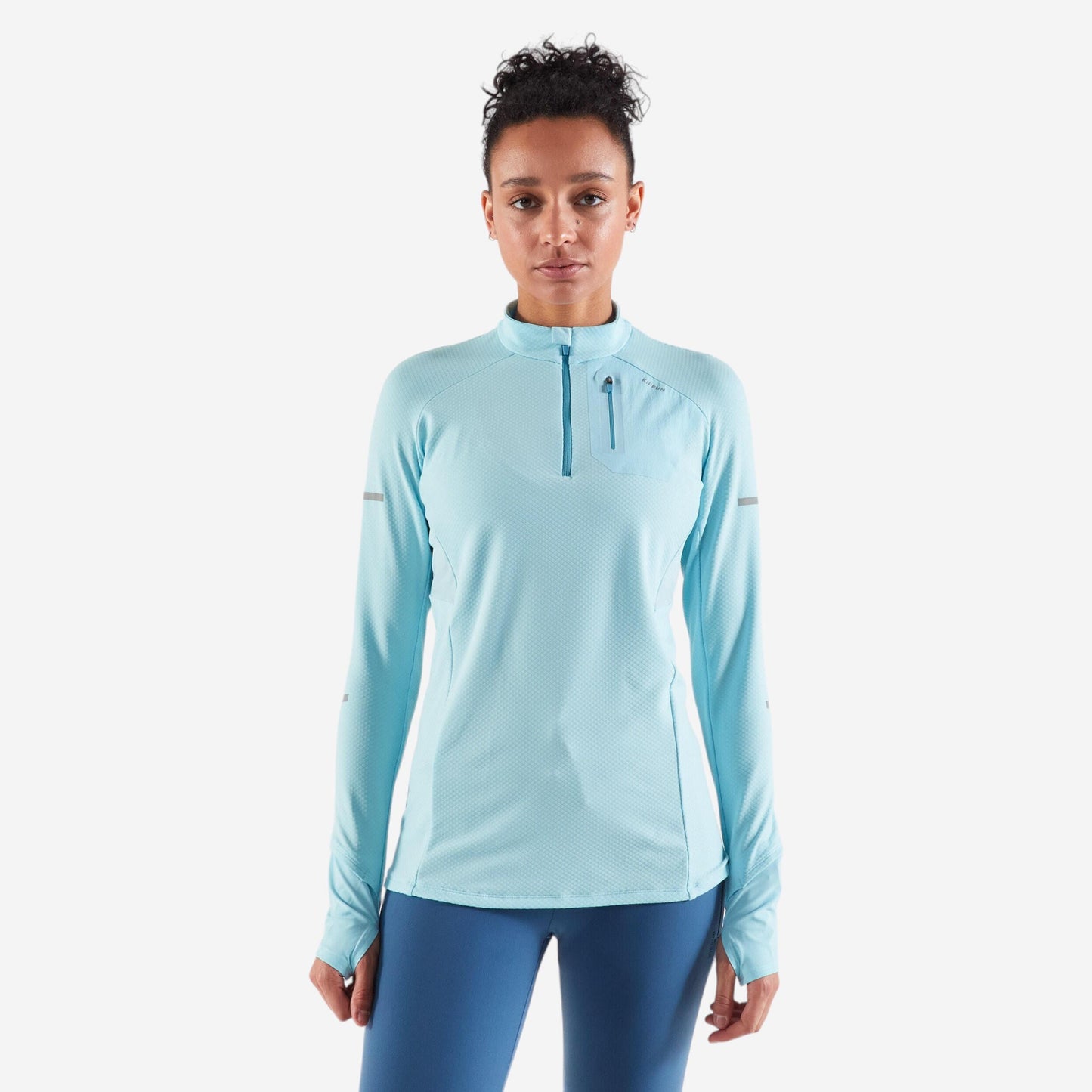 KIPRUN Run 500 Warm Women's Running Long-Sleeved T-Shirt 1/2 Zip - Sky blue