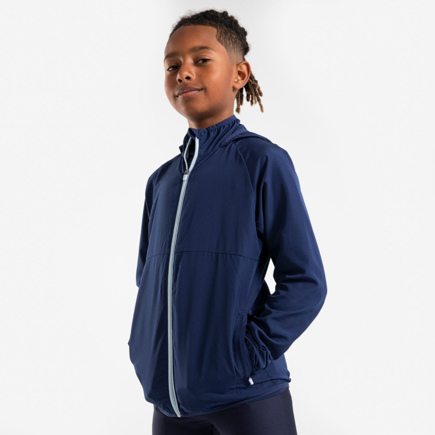 KIDS' WINDPROOF RUNNING JACKET - KIPRUN WIND - NAVY BLUE GREY