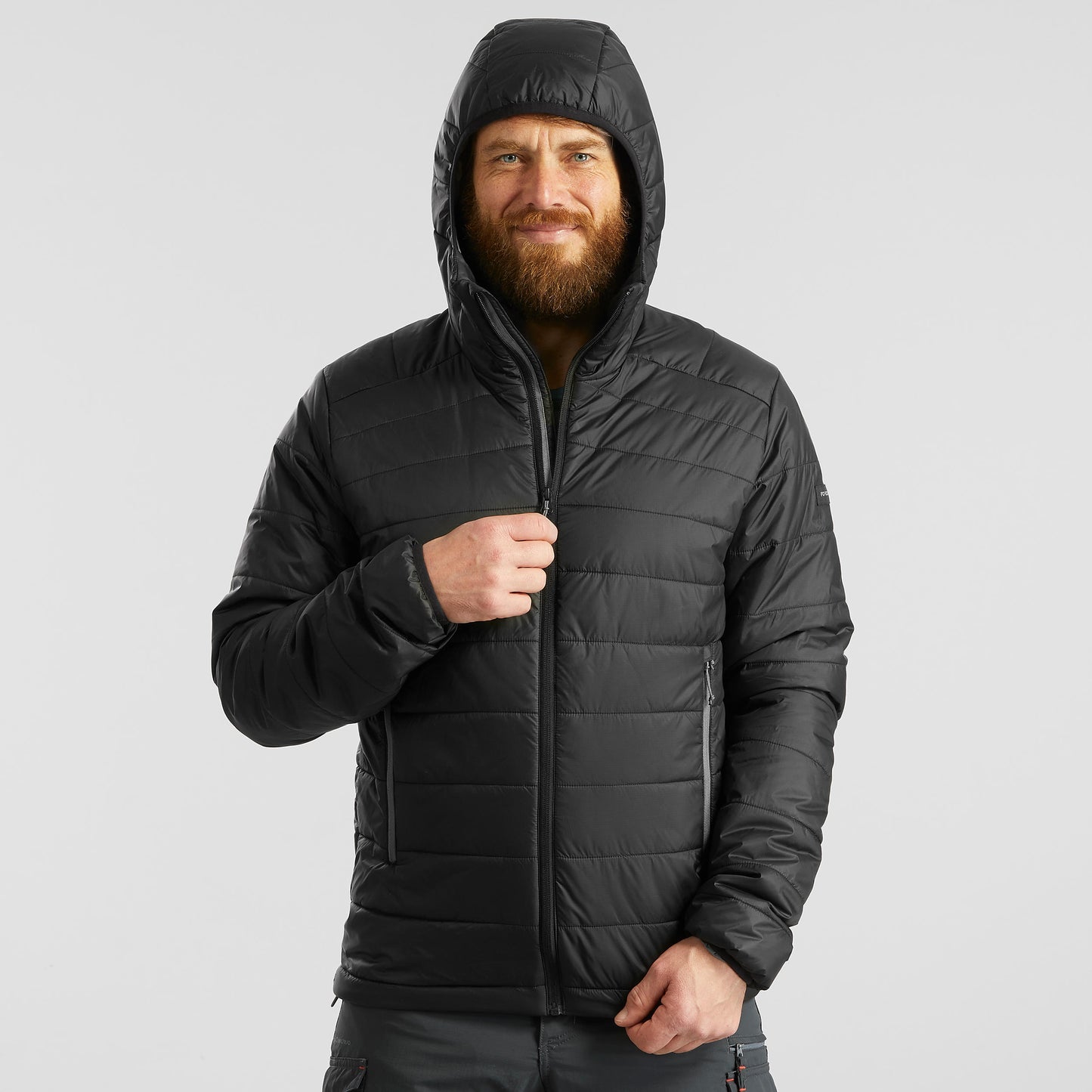 Men's synthetic trekking padded jacket with hood MT100 -5°C - Black