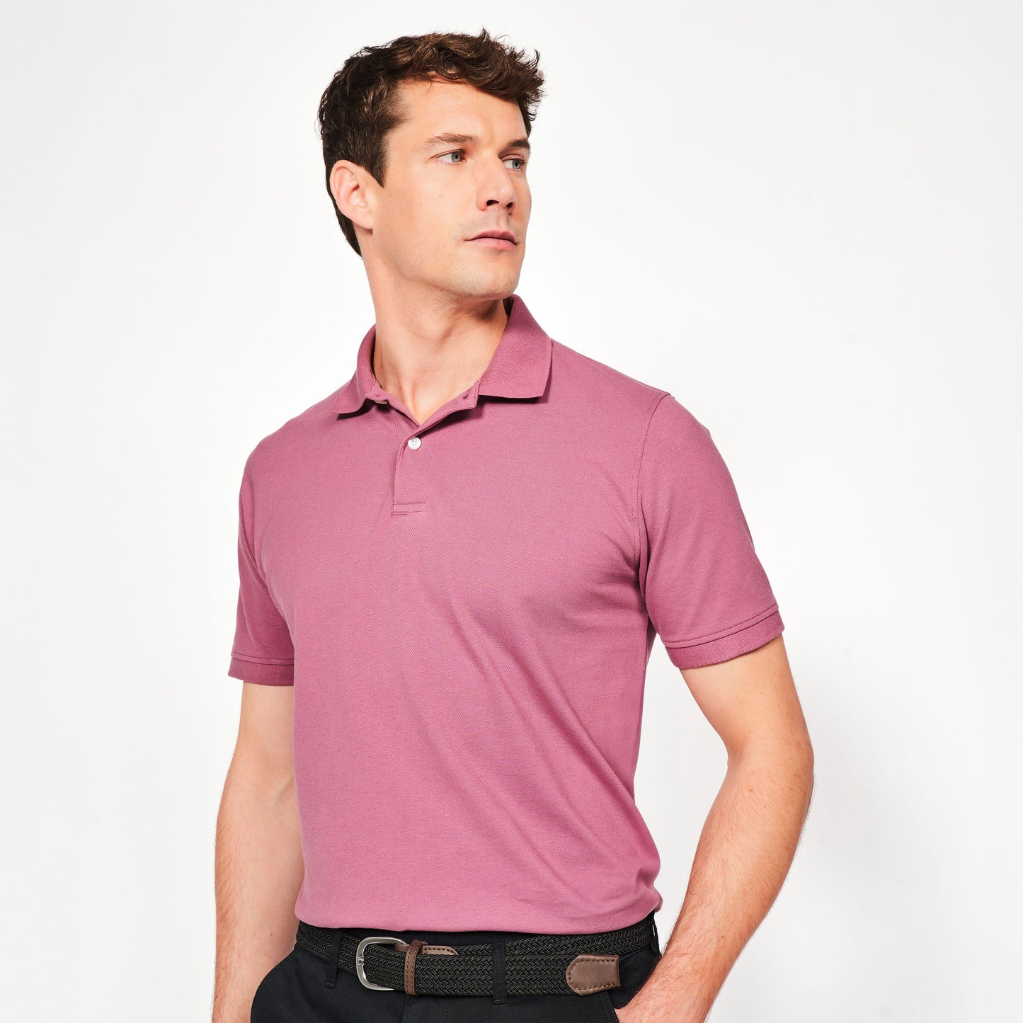 Men's golf cotton and polyester short-sleeved polo shirt - MW500 dark pink