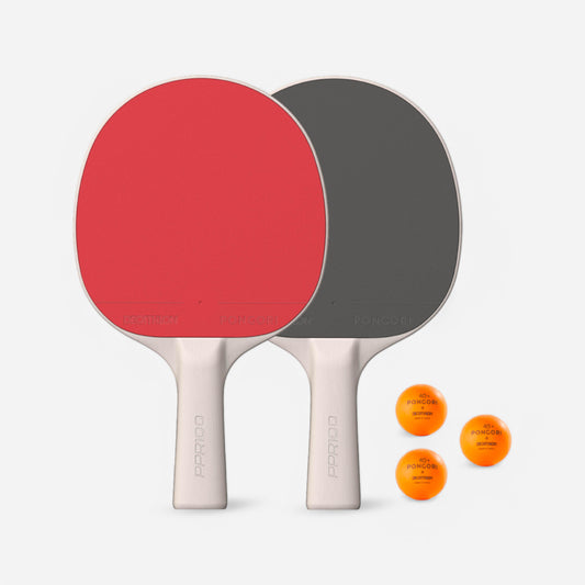 Set of 2 Durable Bats + 3 Table Tennis Balls - Set PPR 100