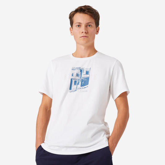 Men's Short-Sleeved Straight-Cut Crew Neck Cotton Fitness T-Shirt 500 - Glacier White