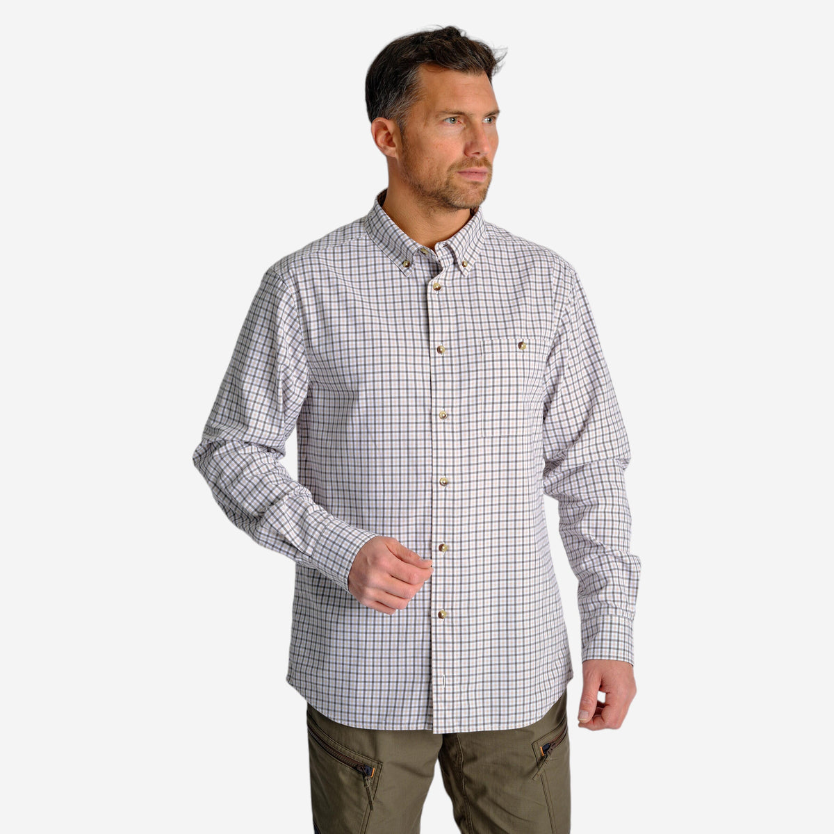 LONGSLEEVE SHIRT100  SP PLAID WHITE/GREY