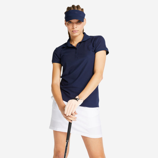 Women's golf short-sleeved polo shirt WW500 navy blue