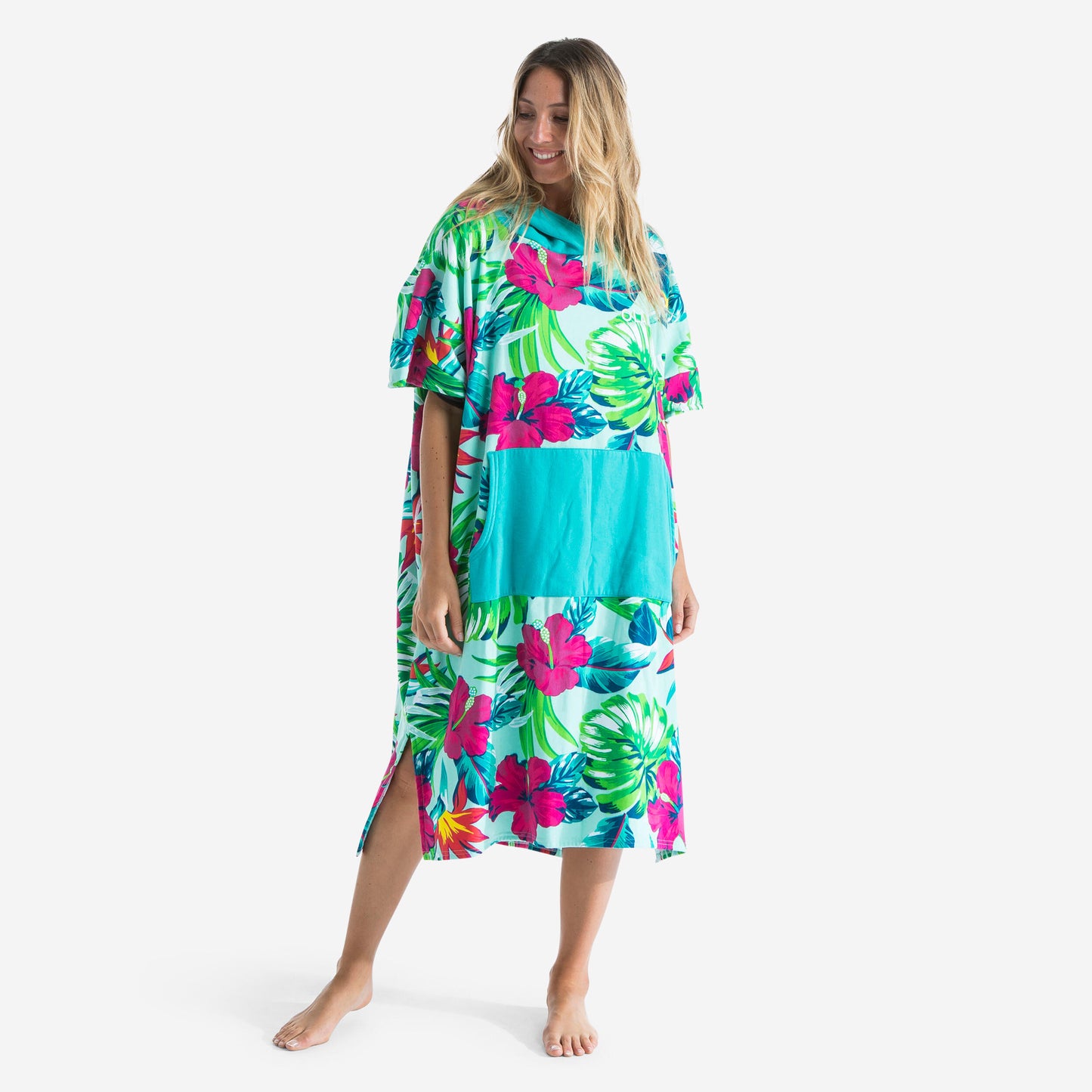 Adult Surf Poncho from 150 cm - 500 Bora Green Blue