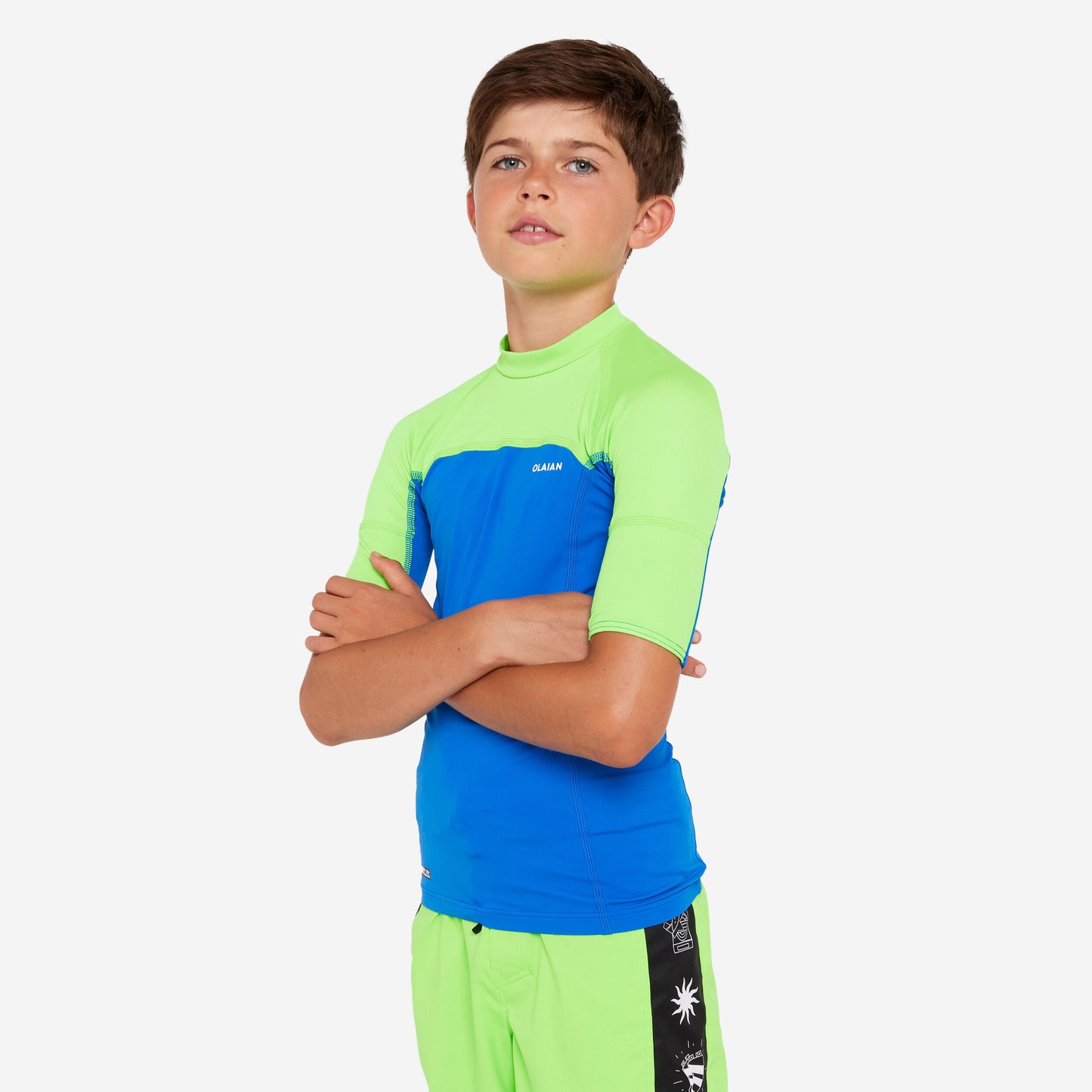 Boys' short sleeve UV-protection t-shirt - 500 green and blue