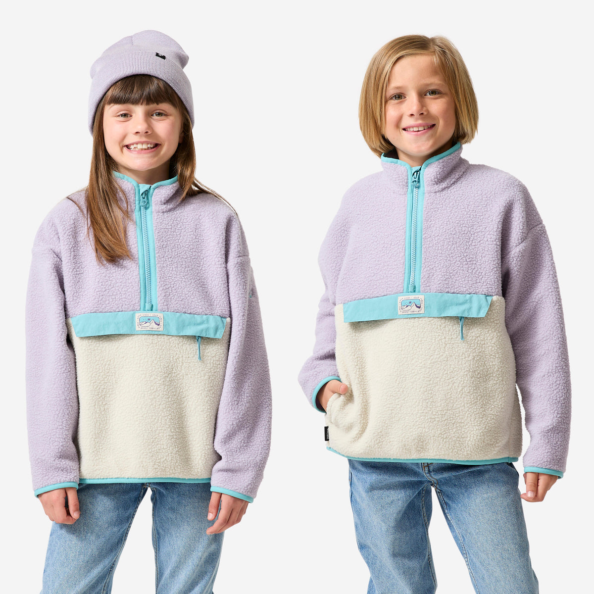 FLEECE NH500 ½ ZIP SHERPA BEIGE PURPLE