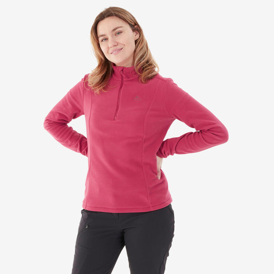 Women's mountain hiking fleece jacket, MH100 Half Zip - Pink