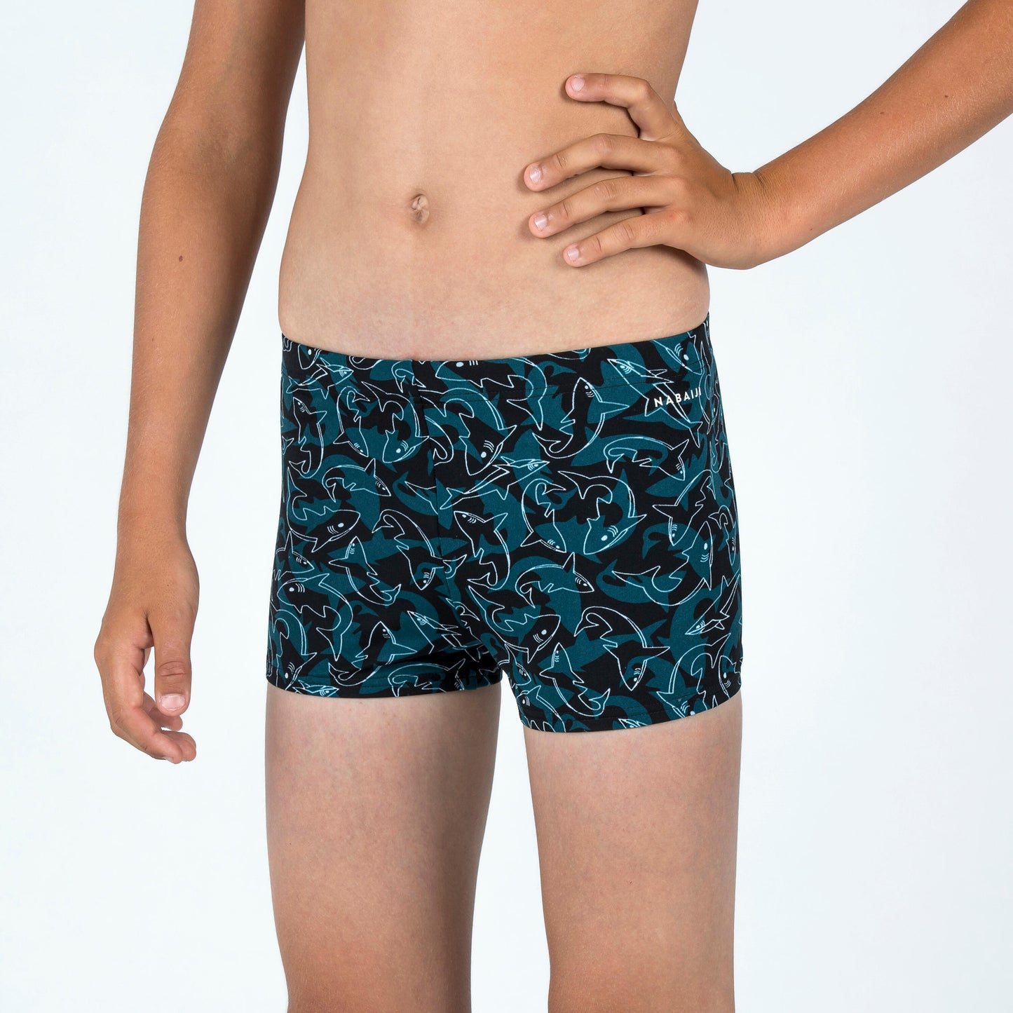 Boy's swimming briefs - 500 Fitib shark black blue