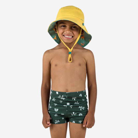 Baby / kids' boxer swim shorts - Sun print dark green