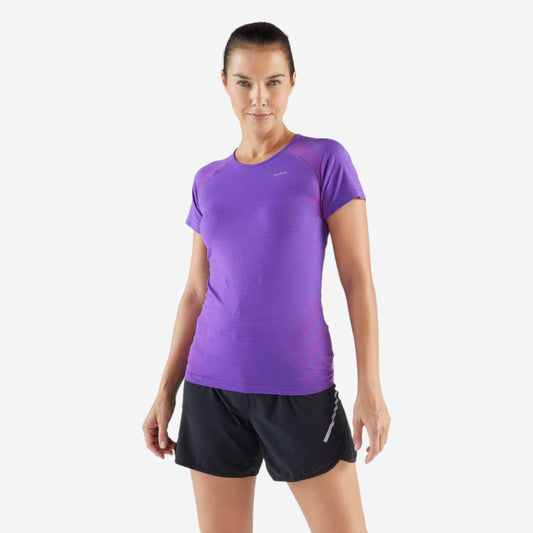 Women's Seamless Running&Trail Running T-Shirt-KIPRUN Run 500 Comfort -purple