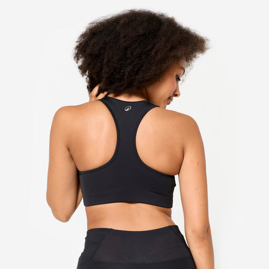 Women's Medium Support Racer Back Lined Sports Bra - Black