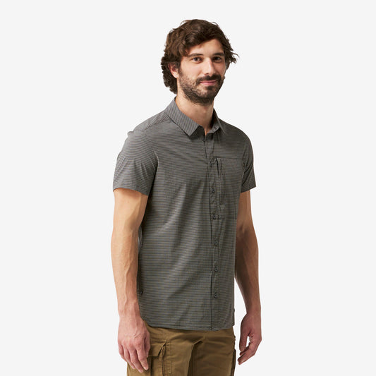 Men's short-sleeved trekking shirt, NH 500 Stretch - Grey