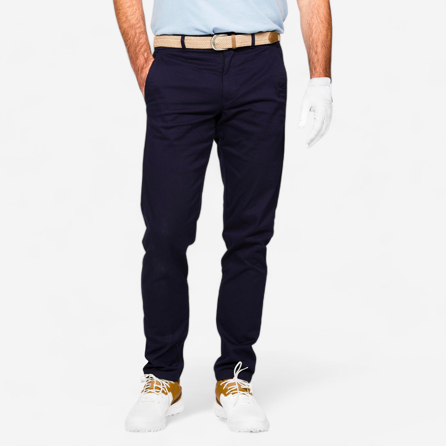 Men's golf cotton chino trousers, MW500 navy blue