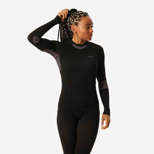 Women's comfortable, soft & seamless base layer ski top - BL 500 - Pink / Black