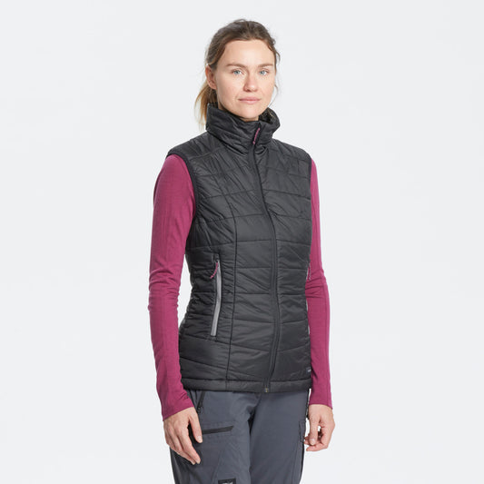 Women's synthetic sleeveless trekking padded jacket MT100 - Black