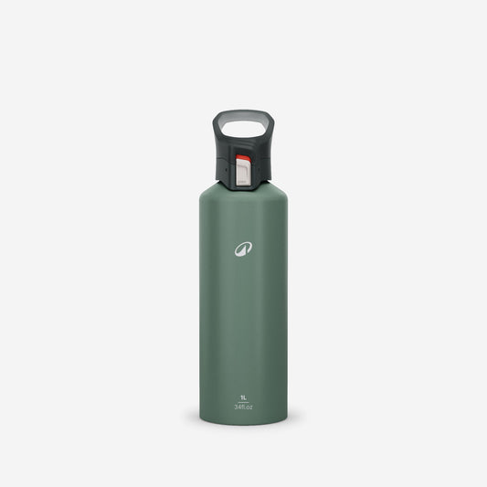 1 L aluminium water flask 500 with quick-release cap for hiking - Green