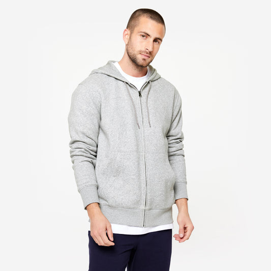 Men's Fleece Zip-Up Fitness Hoodie - Light Grey