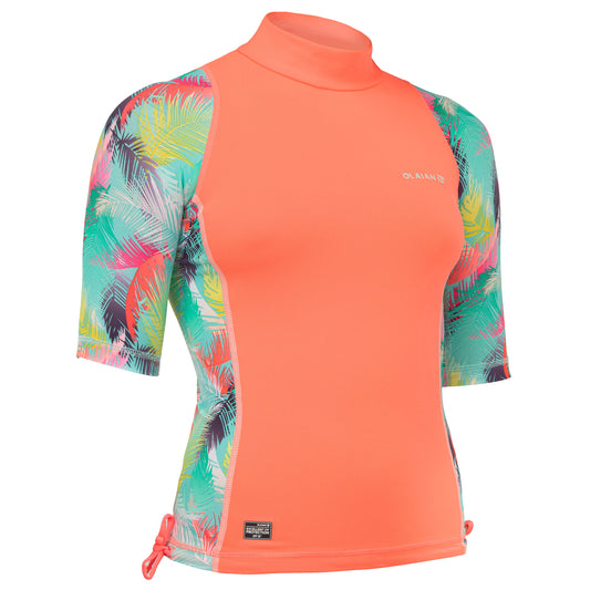 Girls' anti-UV surfing top T-shirt 500 - CORAL