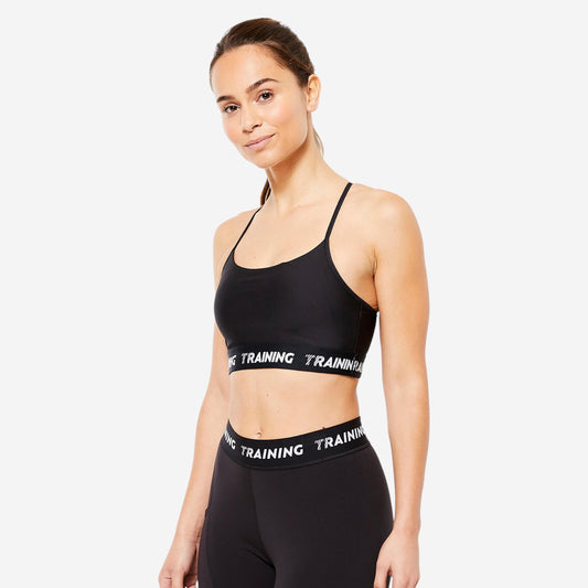 Women's Light Support Thin Crossover Strap Sports Bra - Black