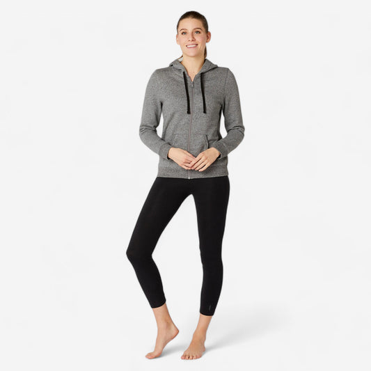 Women's Zip-Up Fitness Hoodie 500 - Grey