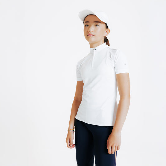 Girls' Short-Sleeved Horse Riding Show Polo Shirt 500 - White