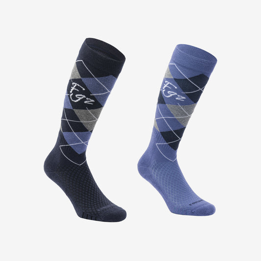 Adult Horse Riding Socks 500 - Blue/Comet Blue Diamonds