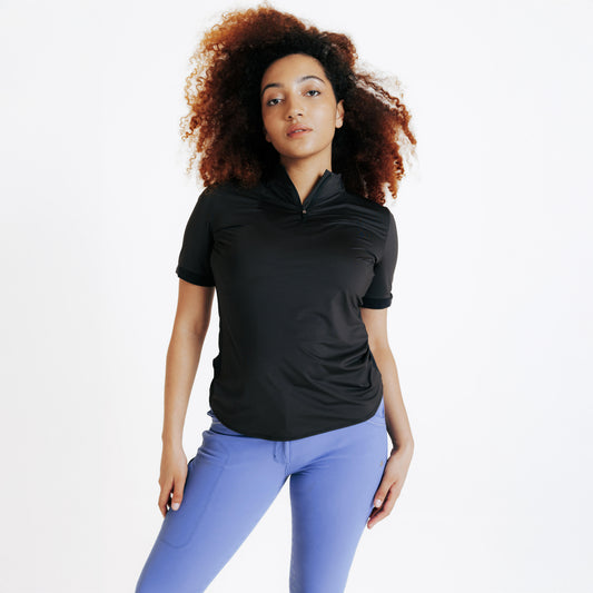 Women's Horse Riding Short-Sleeved Heritage Polo Shirt - Black