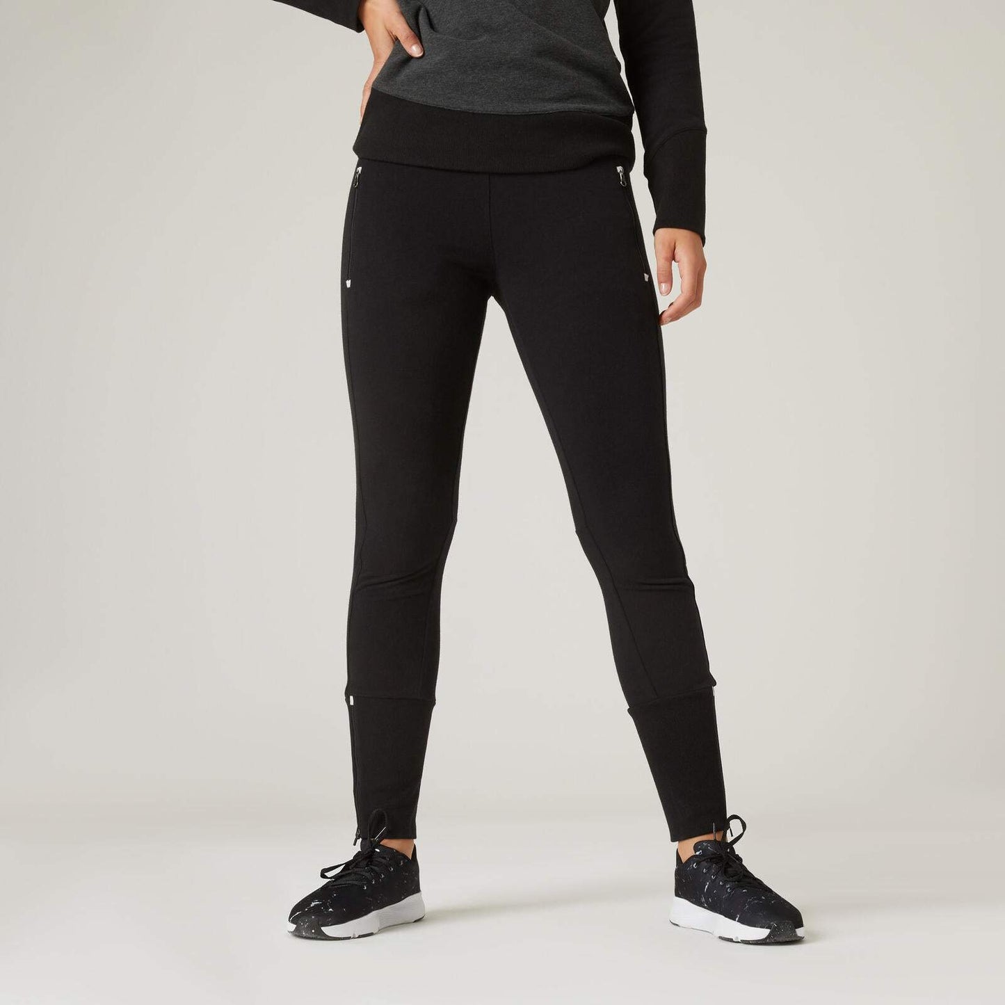 Trousers 500 rib zip Gym black