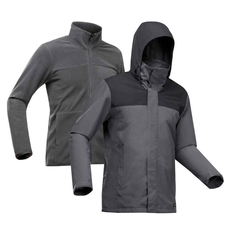Men’s 3in1 waterproof hiking jacket 0°C NH100 - Grey